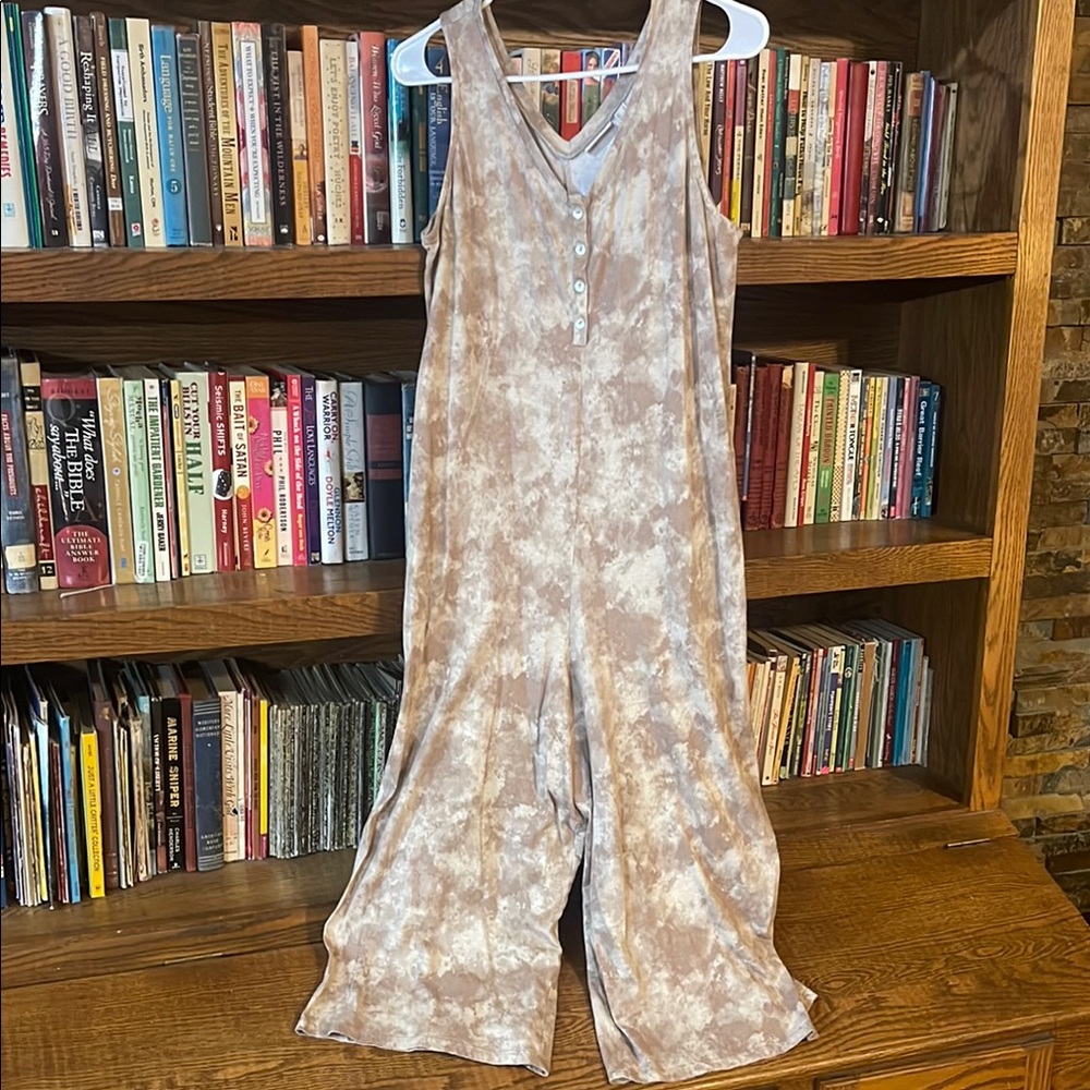 LOGO by Lori Goldstein Beige Tie-Dye Jumpsuit